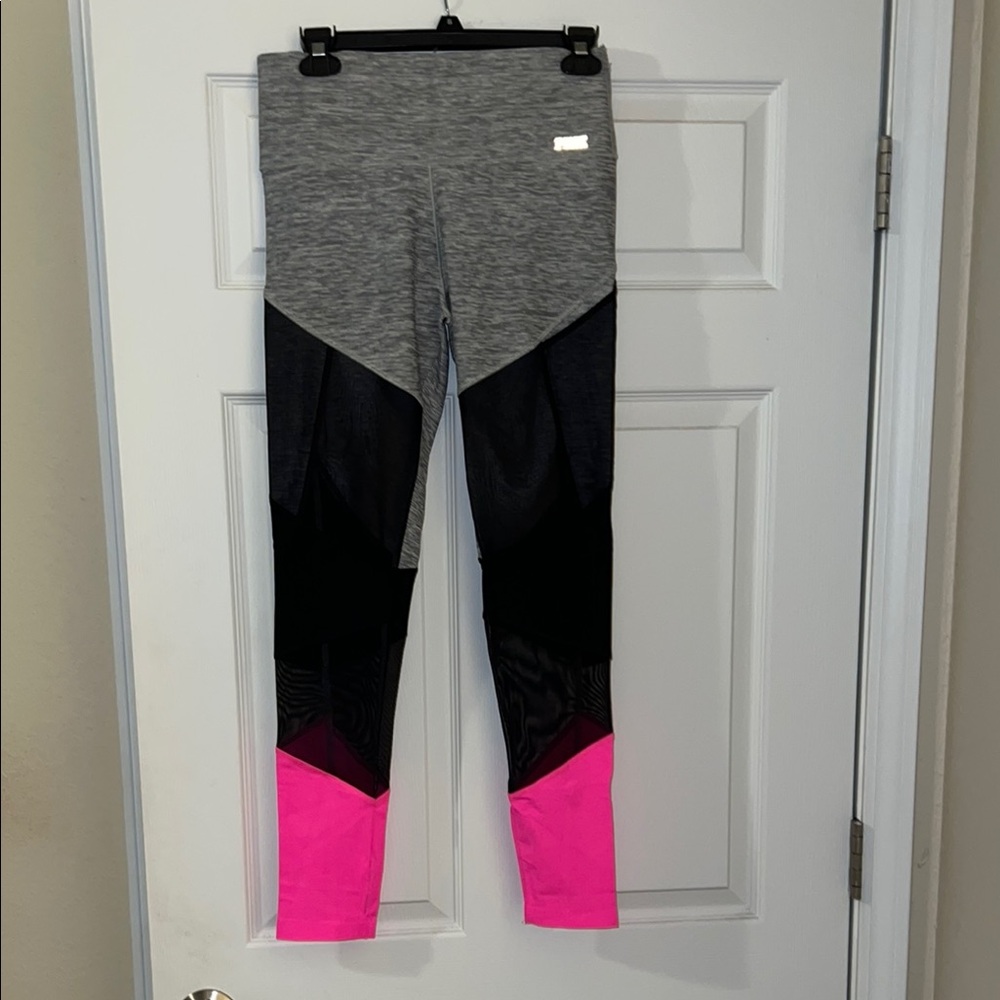 PINK Victoria’s Secret Women’s Colorblock Leggings - Gray, Black, and Pink